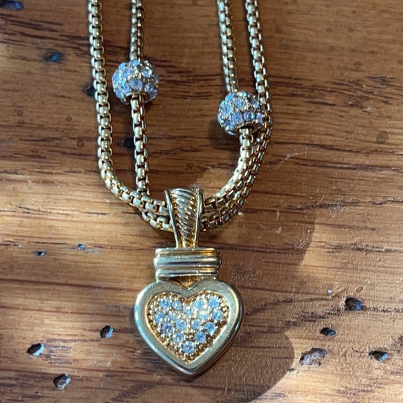 Vintage DBL Strand Necklace Crystal HEART pendant - Picture 10 of 13